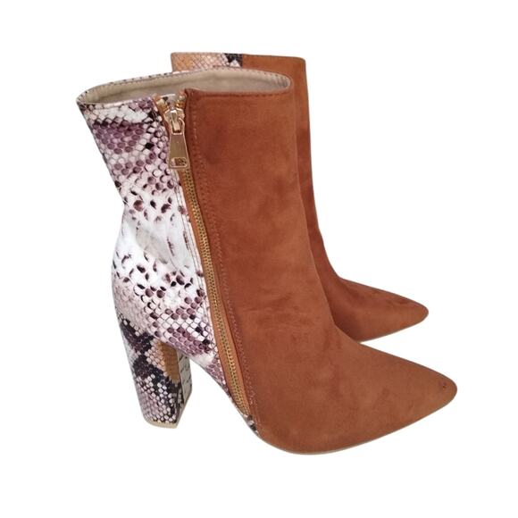 [H417] Brown Suede Snakeskin Boots, Size 37 - Picture 4 of 11